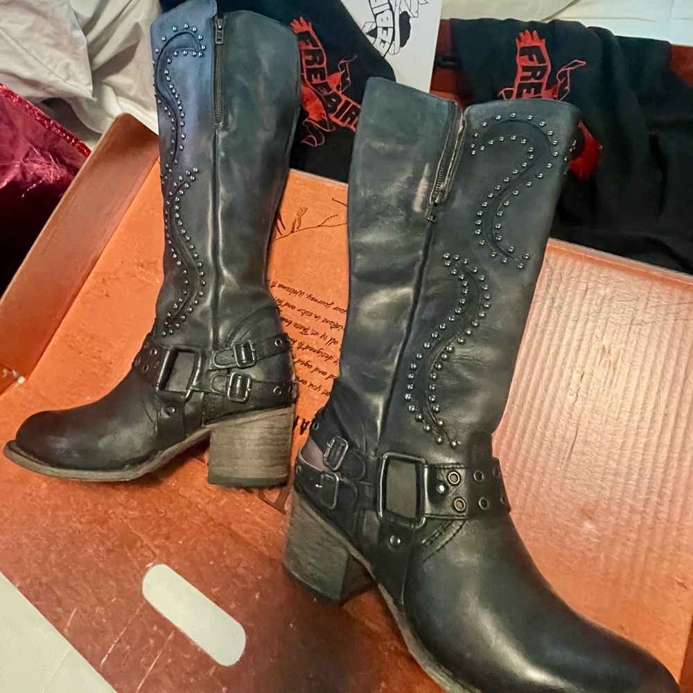 Freebird Black Studded Heeled Boots